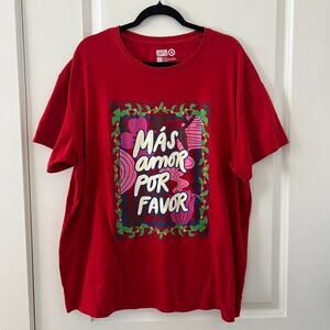 Red graphic tee with mas